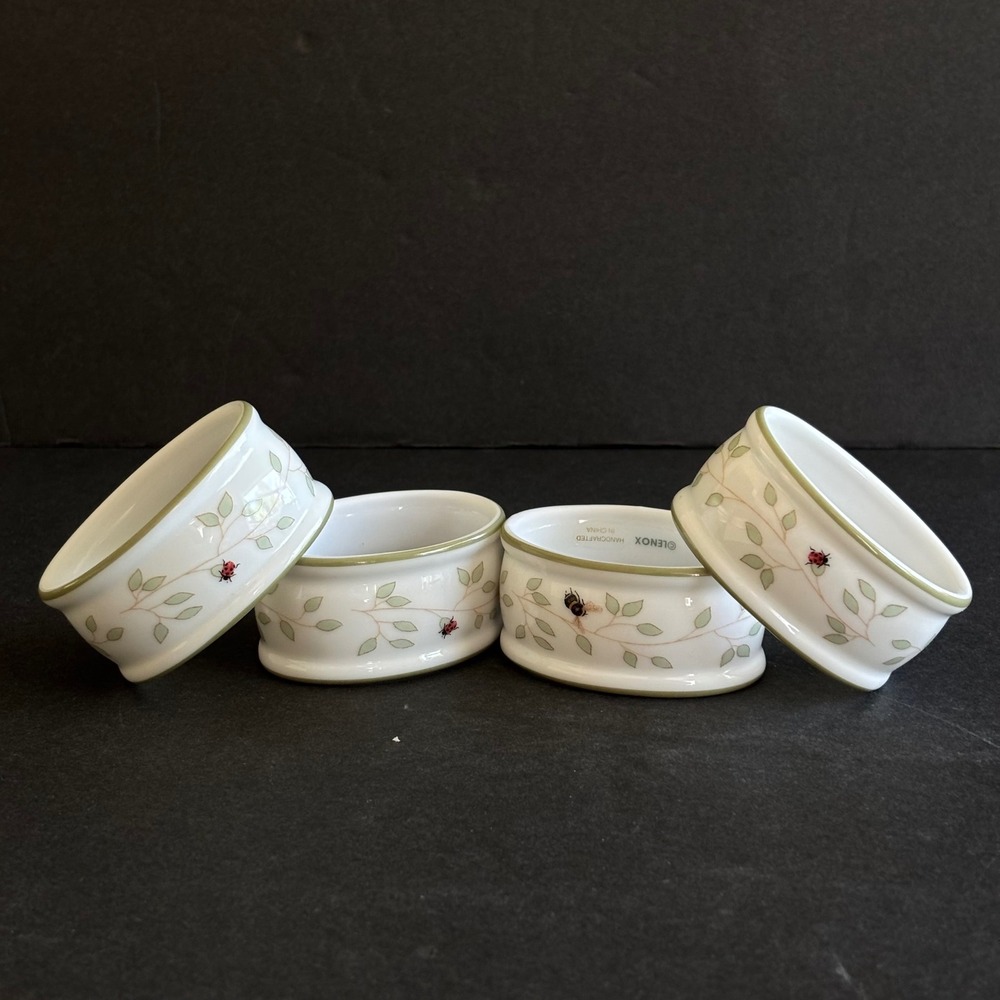 Lenox Butterfly Meadow Napkin Rings Set of 4 Porcelain Ladybug Bee Excellent!